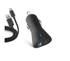 SBS Autoladegerät Set 2xUSB + USB-C Kabel 1m schwarz / 2,1A / 12 & 24V