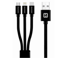 Swissten TEXTILE 3in1 Datenkabel MFi 1,2m schwarz
