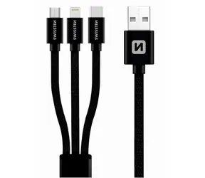 Swissten TEXTILE 3in1 Datenkabel MFi 1,2m schwarz