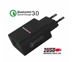 Swissten Netzwerkadapter 2x USB QC 3.0 + USB 23W schwarz (ECO-VERPACKUNG)