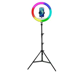 Powerton WPRL2RGB - Ringlicht 13" RGB LED groß / Temperatur- und Helligkeitseinstellung & Telefonhalter und Stativ