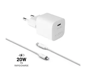 FIXED Mini 20W Netzwerkladegerät-Set mit USB-C-Ausgang und USB-C/Lightning-Kabel / PD / MFI / Weiß