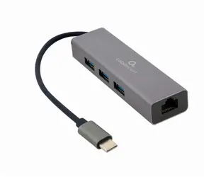 Gembird A-CMU3-LAN-01 grau / Gigabit-Netzwerkadapter / 1x LAN / 3x USB 3.0 HUB / USB-C 