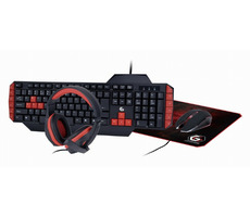 Gembird GGS-UMG4-02 schwarz / Tastatur + Maus + Pad + Kopfhörer / US-Layout / USB-A / 1000 DPI