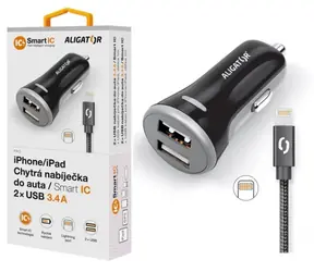 Aligator Smart Autoladegerät 3,4 A schwarz + Lightning-Kabel / 2xUSB / SMART IC 