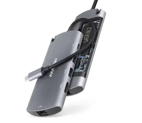 Axagon HMC-6M2, USB 5Gbps Hub, 2x USB-A, HDMI 4k/30Hz, RJ-45 GLAN, SATA M.2 Steckplatz, PD 100W, USB-C Kabel 18cm