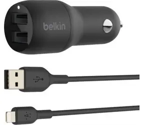 Belkin CCD001bt1MBK Dual-Autoladegerät schwarz / USB-Autoladegerät + Kabel / Beleuchtung / 24W / 1m