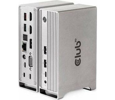 Club3D USB-C Dockingstation 120 W silber / Dockingstation / Ausgang max. 100 W / VGA + HDMI + DP / USB / 3,5-mm-Buchse 