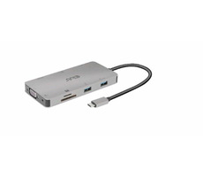Club3D CSV-1594 Dockingstation USB-C 9in1 silber / HDMI / VGA / 2x USB-A / RJ-45 / SD / MicroSD / 3,5mm Klinke / USB-C 