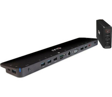 Club3D CSV-1564W100 Dockingstation USB-C 3.2 schwarz / 3x USB-C / HDMI / DP / VGA / RJ45 / SD Slot / MicroSD / 3,5mm Klinke