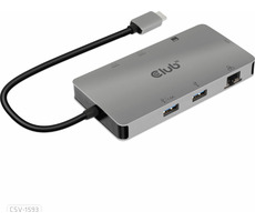 Club3D CSV-1593 Dockingstation 8 in 1 Silber / 2x HDMI / 2x USB-A / RJ45 / SD / MicroSD / USB-C  