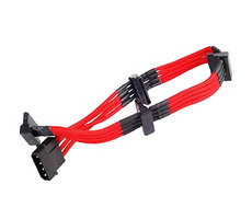 Silverstone Kabel 4-Pin Molex > 4X SATA-Verlängerung 30cm rot / einzeln geflochtene Fasern