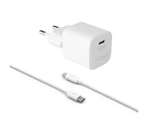 FIXED Mini-Set aus Netzwerkladegerät mit USB-C-Ausgang und USB-C/USB-C-Kabel 1 m weiß / PD-Unterstützung / 30 W