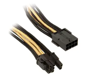 Silverstone Kabel 8-Pin PCI > 6+2-Pin PCIe 25 cm schwarz-gold / einzeln geflochtene Kabel