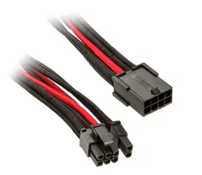 Silverstone Kabel 8-Pin PCI > 6+2-Pin PCIe 25 cm schwarz-rot / einzeln geflochtene Kabel