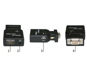 MicroConnect Konverter Mini VGA (M) - HDMI (F) mit Miniklinke und USB-Ladefunktion schwarz