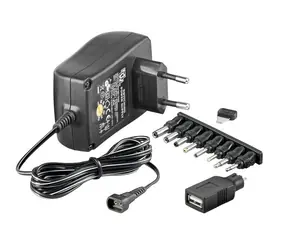 MicroConnect Universal-Netzteil 3-12V, schwarz / 8 austauschbare Anschlüsse + USB-Anschluss