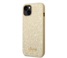 Guess PC/TPU Glitter Flakes Metal Logo Rückseite für Apple iPhone 14 PLUS Gold