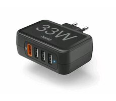 HAMA 201629 schnelles USB-Ladegerät schwarz / QC / PD / 33 W / 4X USB