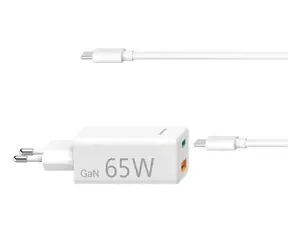 HAMA 200016 GaN USB-Ladegerät 2 m weiß / USB-A&USB-C / PD / 65 W USB-C-Kabel 