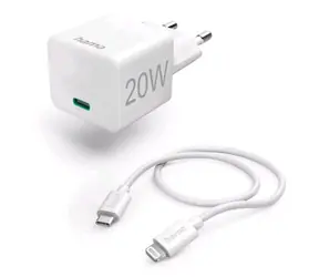 HAMA 201620 schnelles USB-C-Ladegerät 1 m weiß / PD / 20 W / USB-C-zu-Lightning-Kabel 