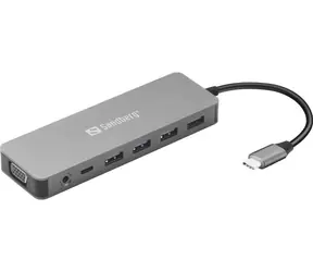 Sandberg 136-45 USB-C Reise-Dockingstation 13in1 100W / 4X USB / 2x HDMI / 1x VGA / LAN / 3,5-mm-Buchse / Kartenleser 