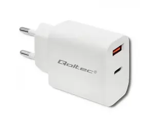 Qoltec 51714 USB + USB - C Netzwerkadapter 18 W weiß / 5-12V / 1,5 - 3A / USB-C 3.0 / USB 3.0