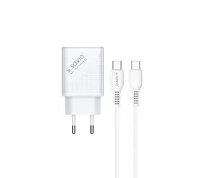 Savio LA-05 weiß / Netzladegerät / QC3.0+PD / USB-A / USB-C / 1m Kabel