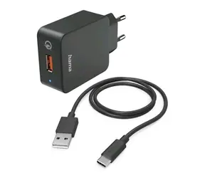 HAMA USB-Ladegerät mit Kabel schwarz / 1x USB-A / QC / 19,5W