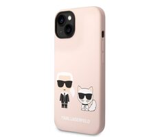 Karl Lagerfeld MagSafe-kompatible Hülle aus flüssigem Silikon Karl und Choupette für Apple iPhone 14 PLUS rosa