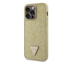 Guess Rhinestones Triangle Metal Logo Cover für Apple iPhone 14 Pro Max Gold