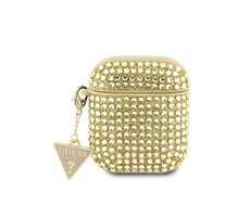Guess Rhinestones Triangle Metal Logo Case für Apple AirPods 1/2 Gold