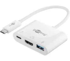 Goobay 62104 Adapter USB-C M auf HDMI F & USB-A F & USB-C weiß / PD 60 W