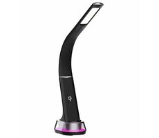 Immax CORELLA LED-Tischleuchte schwarz + silberne Elemente / Qi / 7W / 5V / 2,1 A/ RGB-Hintergrundbeleuchtung / dimmbar / USB