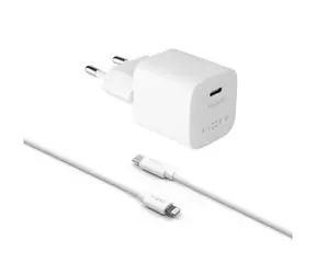 FIXED Mini Set Netzwerkladegerät 30 W weiß / USB-C-Ausgang und USB-C - Lightning-Kabel / PD-Unterstützung / 1,2 m / MFI / 30 W