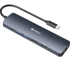 Sandberg USB-C 8K Display Dock grau / Dockingstation / HDMI / DisplayPort / 2xUSB 3.0 / USB-C PD 100W / RJ45