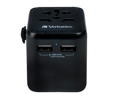 Verbatim 49543 Universal-Reiseadapter schwarz / CEE7 / 100-250 V / 2x USB-A