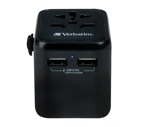 Verbatim 49543 Universal-Reiseadapter schwarz / CEE7 / 100-250 V / 2x USB-A
