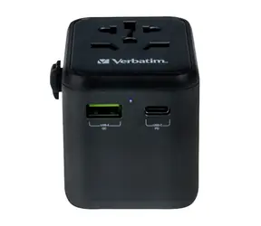 Verbatim 49544 Universal-Reiseadapter schwarz / CEE7 / 100-250 V / USB-A / USB-C
