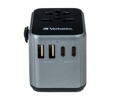 Verbatim 49545 Universal-Reiseadapter schwarz / CEE7 / 100-250 V / 2x USB-A / 3x USB-C