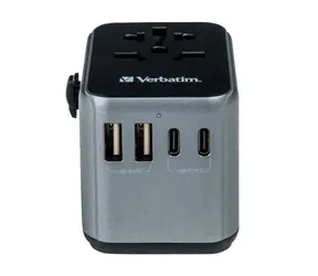 Verbatim 49545 Universal-Reiseadapter schwarz / CEE7 / 100-250 V / 2x USB-A / 3x USB-C