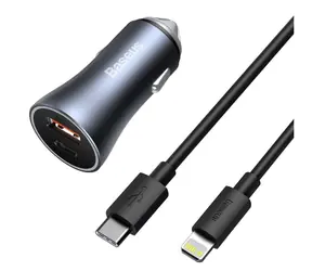 Baseus TZCCJD-B0G Autoladegerät 5V + Kabel USB-C (M) - Lightning (M) / 1x USB-A / 1x USB-C / 40W