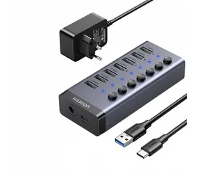 Ugreen USB Hub 7in1 USB-C schwarz / 7x USB-A / 3.0 12V / 2A