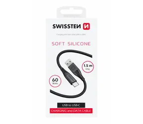 Swissten SOFT SILICONE Datenkabel USB-C 1,5m schwarz / 60W / 3A / 1x USB-A(M) / 1x USB-C(M)