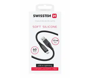 Swissten SOFT SILICONE Datenkabel USB-A - Lightning 1,5m schwarz / 60W / 3A / 1x USB-A(M) / 1x Lightning(M)