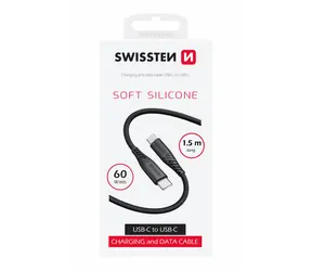 Swissten SOFT SILICONE Datenkabel USB-C 1,5m schwarz / 60W / 3A / 1x USB-C(M) / 1x USB-C(M)