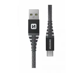 Swissten Aramidverstärktes USB-C-Datenkabel, 1,5 m, grau / 60 W / 3 A / 1x USB-C (Stecker) / 1x USB-A (Stecker)