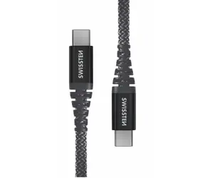 Swissten Aramidverstärktes USB-C-Datenkabel, 1,5 m, grau / 60 W / 3 A / 1x USB-C(M) / 1x USB-C(M)