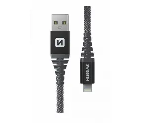 Datenkabel USB-A - Lightning, 1,5 m, aus Swissten Material, 1,5 m, grau / 60 W / 3 A / 1x USB-A (Stecker) / 1x Lightning (Stecker)