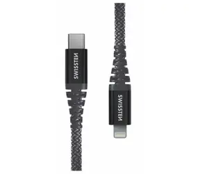 Datenkabel USB-C - Lightning, 1,5 m, aus Swissten Aramid, 1,5 m, grau / 60 W / 3 A / 1x USB-C (Stecker) / 1x Lightning (Stecker)